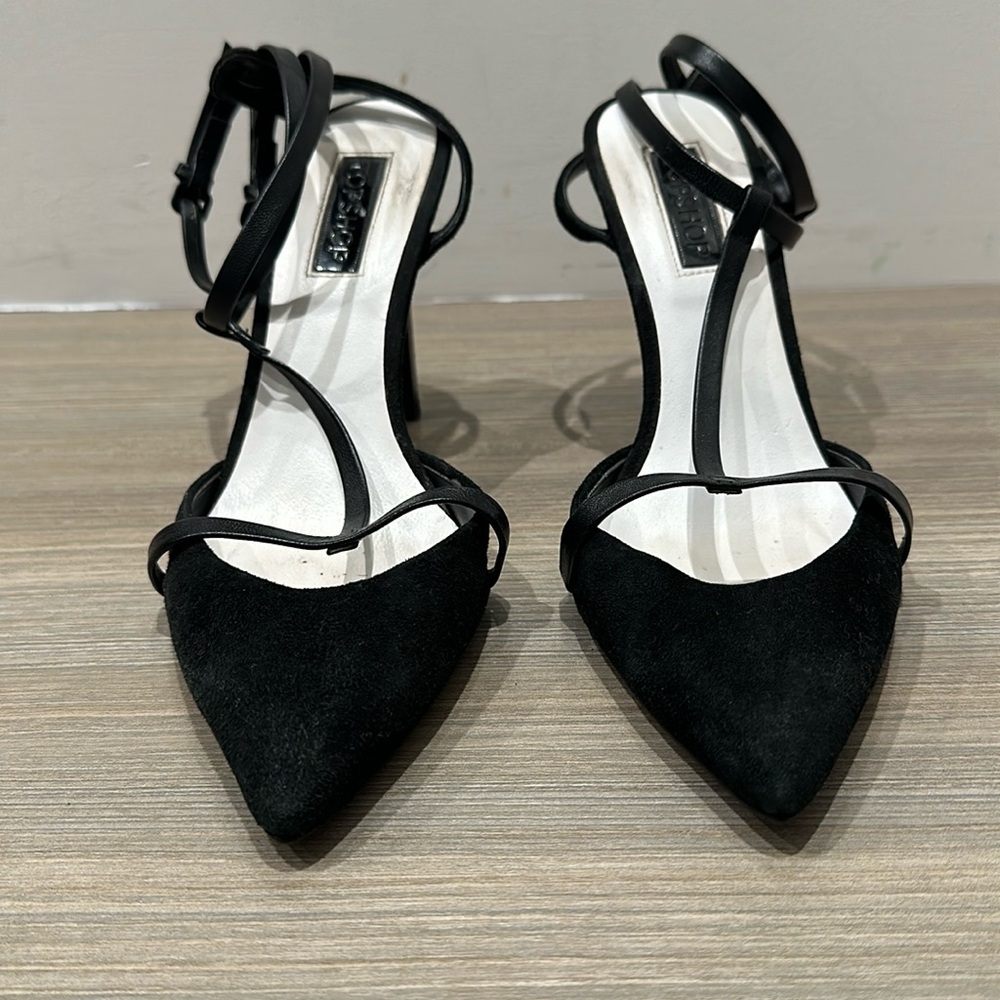 TOPSHOP Black Double Ankle Strap Heels - Picture 2 of 4